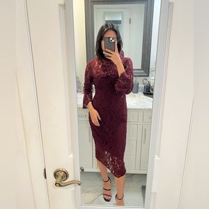 SOLD- Eva Mendes Burgundy Lace Evening Dress